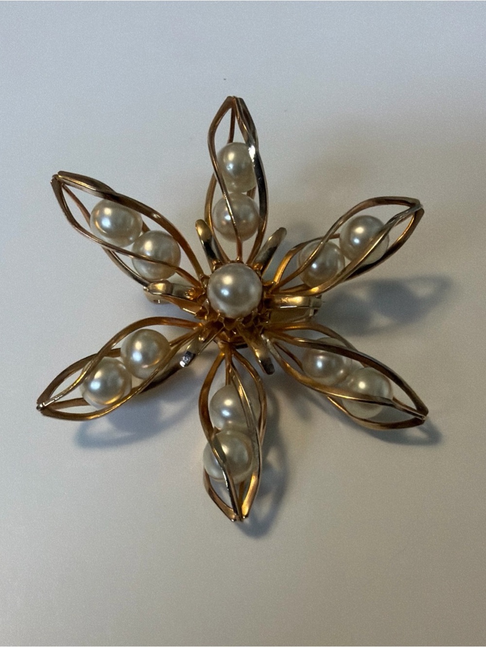 Vintage Coro Gold-Tone Faux Pearl Floral Starburst Brooch